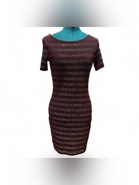 Soprano Burgundy and Gold Striped Bodycon Mini Dress